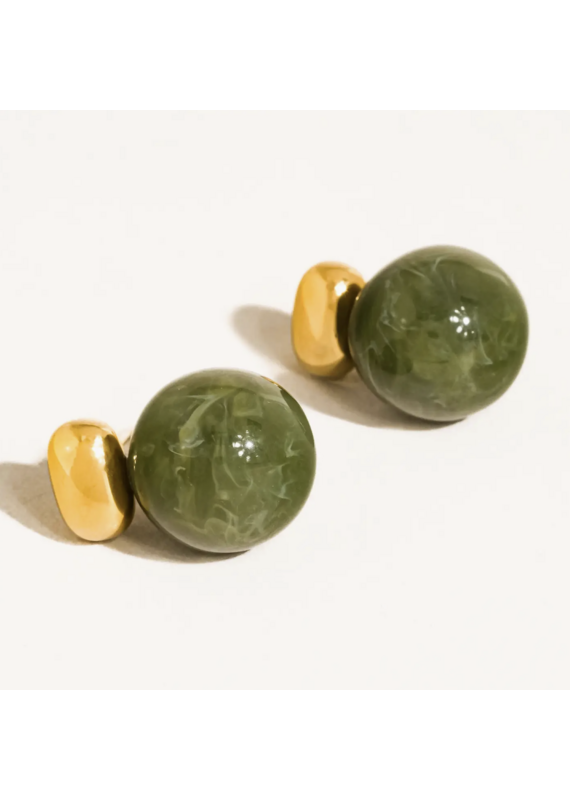 Flanerie Velisse 18K Gold Non-Tarnish Marble Ball Earrings