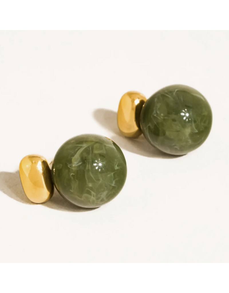 Flanerie Velisse 18K Gold Non-Tarnish Marble Ball Earrings