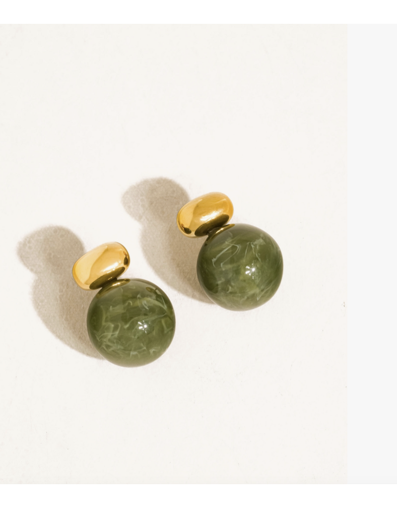 Flanerie Velisse 18K Gold Non-Tarnish Marble Ball Earrings