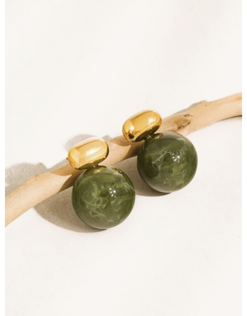 Flanerie Velisse 18K Gold Non-Tarnish Marble Ball Earrings