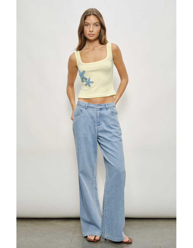 Pretty Garbage Elin Starfish Beaded Ribbed Tank Top