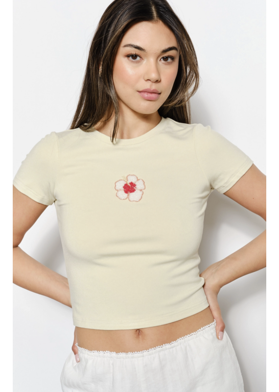 Pretty Garbage Fran Flower Bead Embroidered Tee