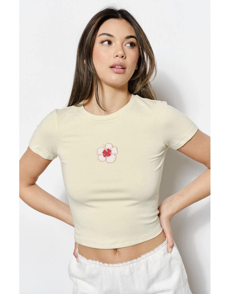 Pretty Garbage Fran Flower Bead Embroidered Tee