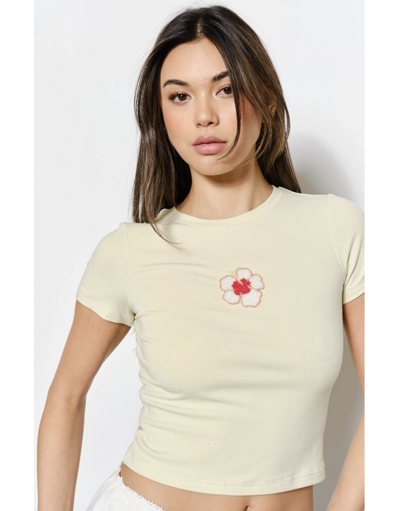 Pretty Garbage Fran Flower Bead Embroidered Tee
