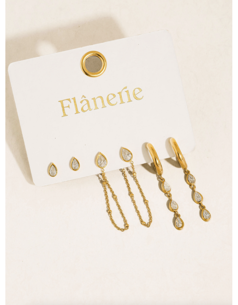 Flanerie Finley 18K Gold Non-Tarnish Earring Set