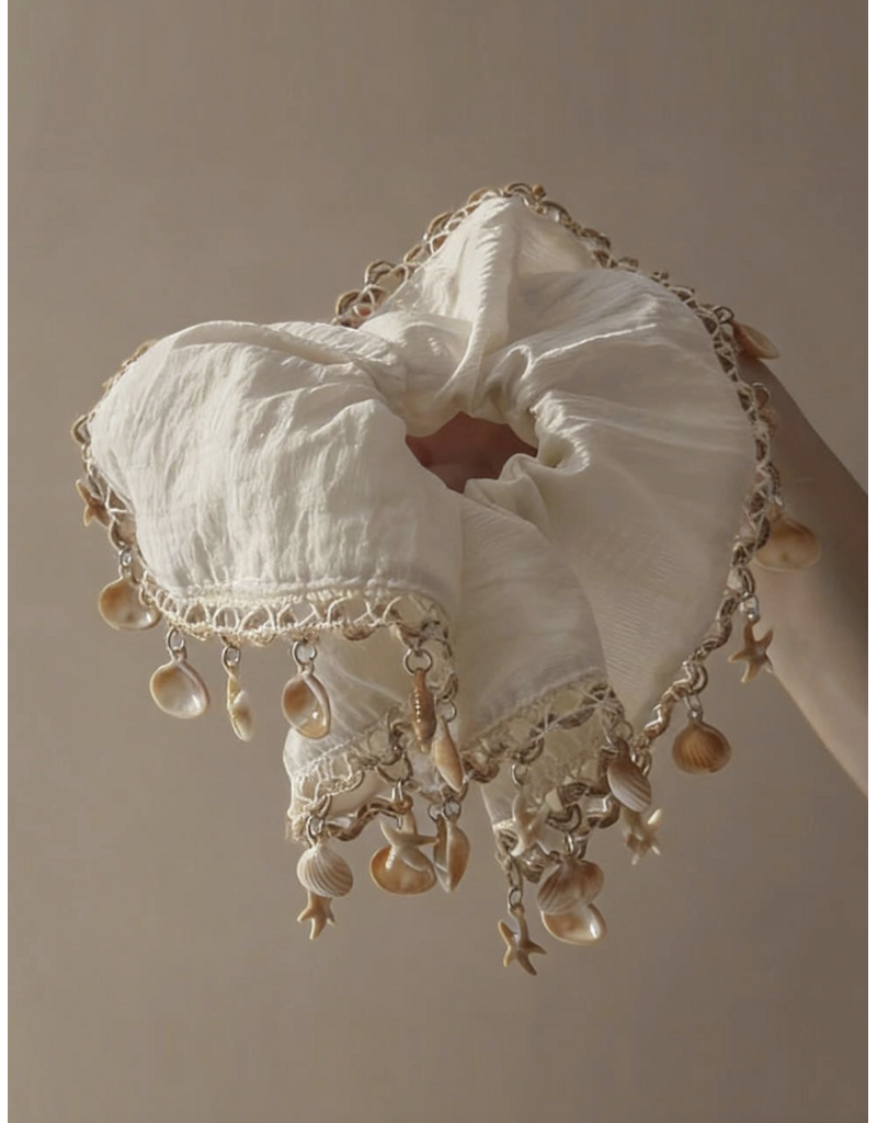 Bohemian Seashell Tassel Scrunchie