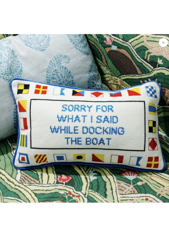Furbish Studio Docking the Boat Needlepoint Pillow