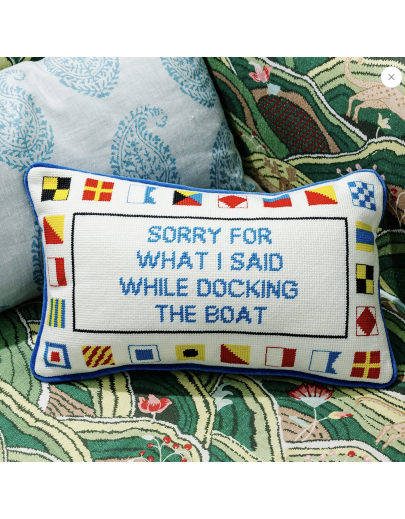 Furbish Studio Docking the Boat Needlepoint Pillow