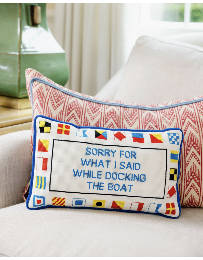 Furbish Studio Docking the Boat Needlepoint Pillow