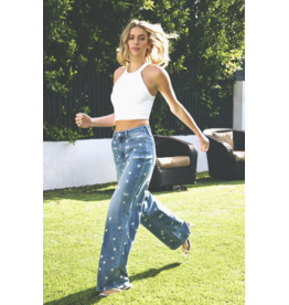 Cello Jeans High Rise Embroidered Wide Leg Jean