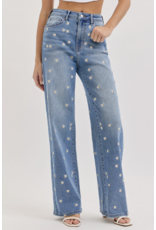 Cello Jeans High Rise Embroidered Wide Leg Jean
