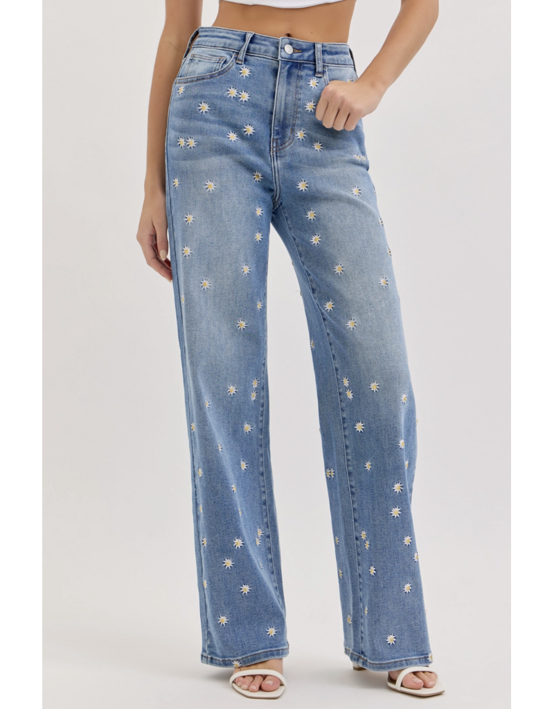 Cello Jeans High Rise Embroidered Wide Leg Jean