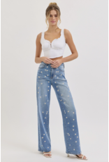 Cello Jeans High Rise Embroidered Wide Leg Jean