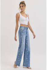 Cello Jeans High Rise Embroidered Wide Leg Jean