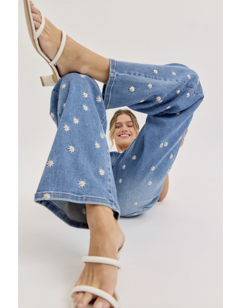 Cello Jeans High Rise Embroidered Wide Leg Jean