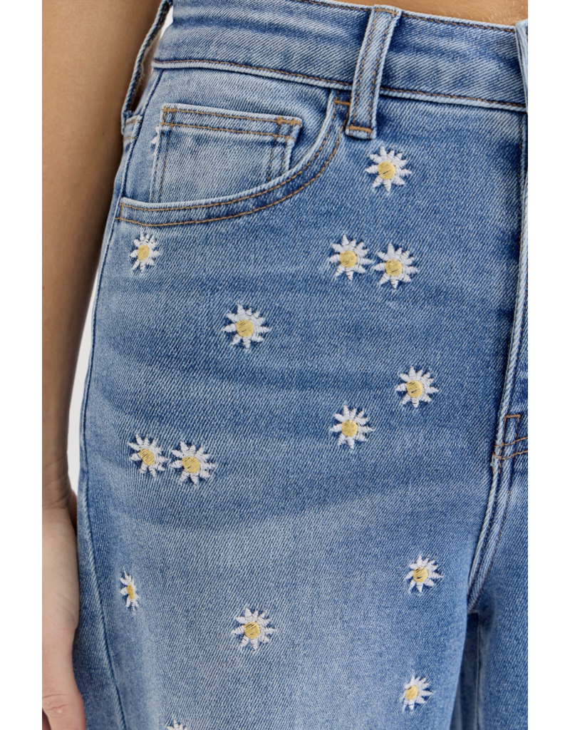 Cello Jeans High Rise Embroidered Wide Leg Jean