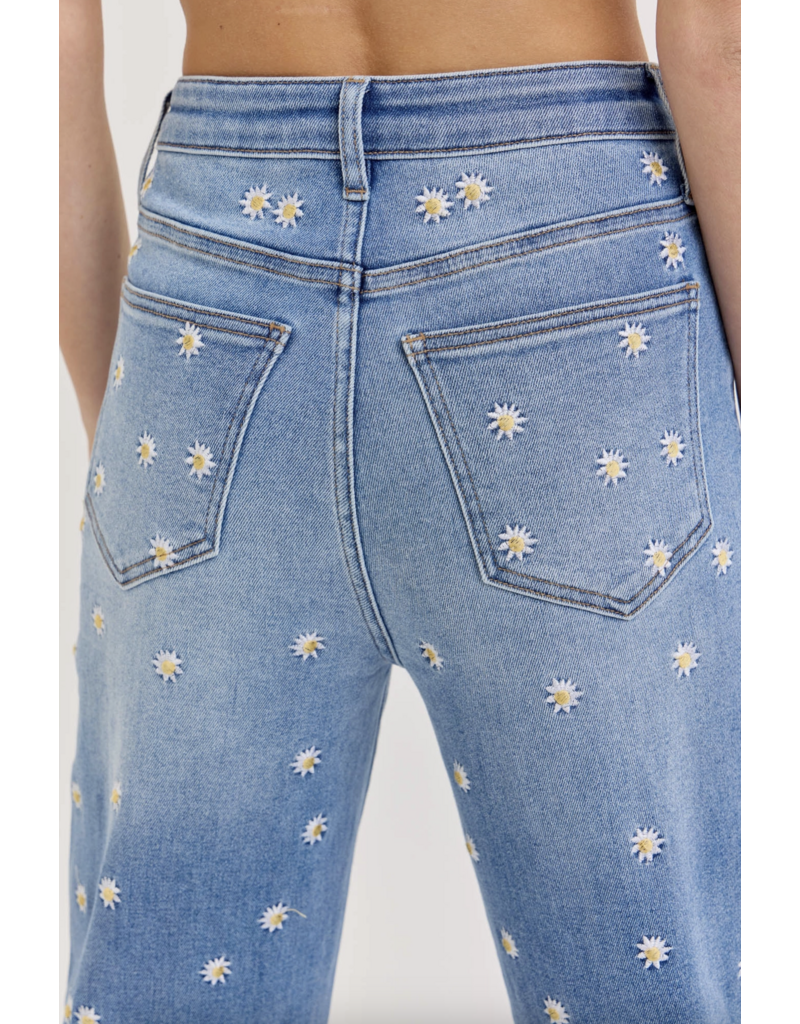Cello Jeans High Rise Embroidered Wide Leg Jean
