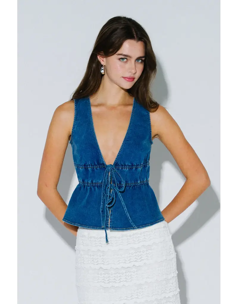 Darla Denim Tie Front Top