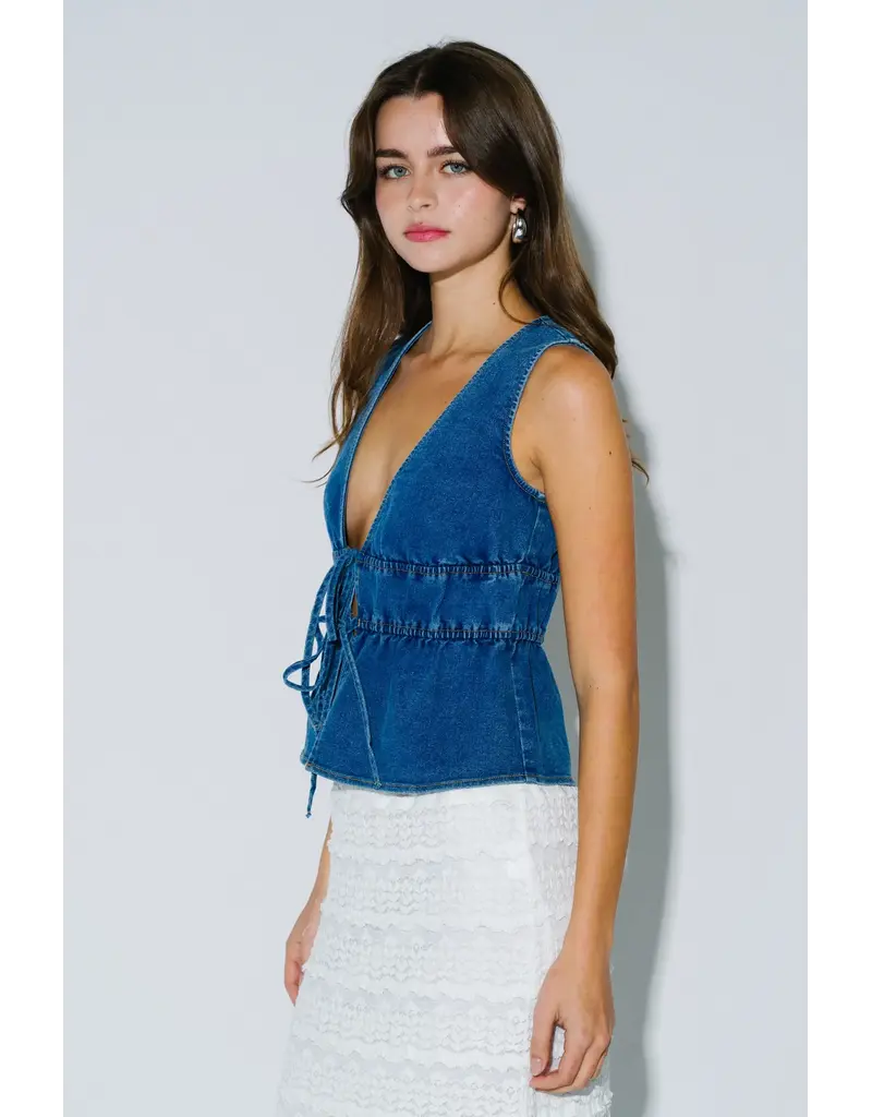 Darla Denim Tie Front Top