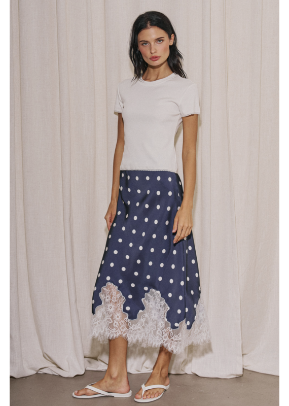 Dotty Satin Lace Midi Skirt