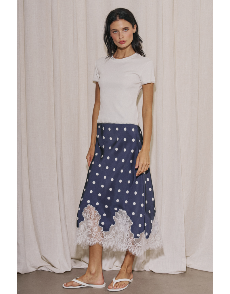 Dotty Satin Lace Midi Skirt