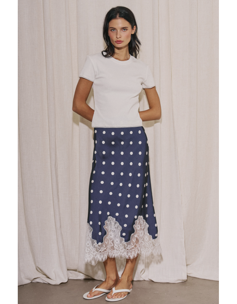 Dotty Satin Lace Midi Skirt