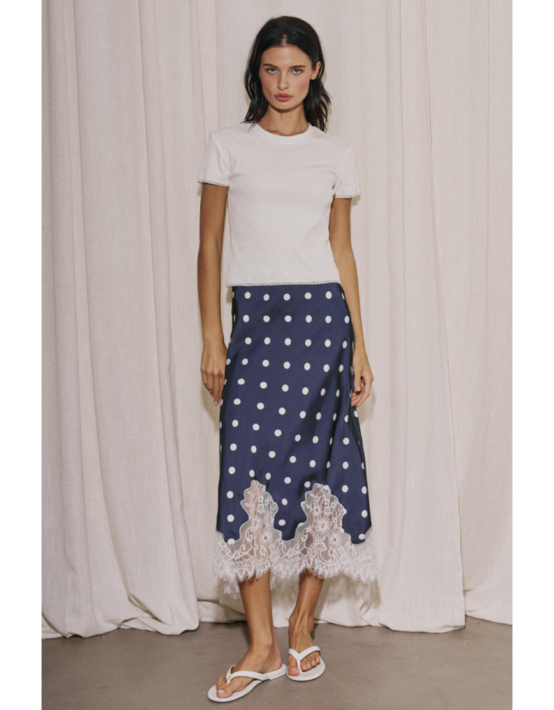 Dotty Satin Lace Midi Skirt