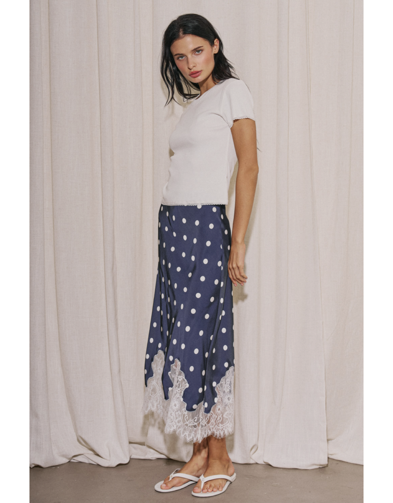 Dotty Satin Lace Midi Skirt
