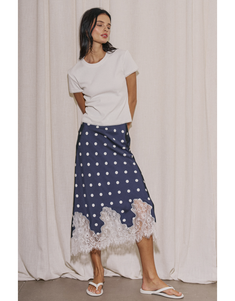 Dotty Satin Lace Midi Skirt