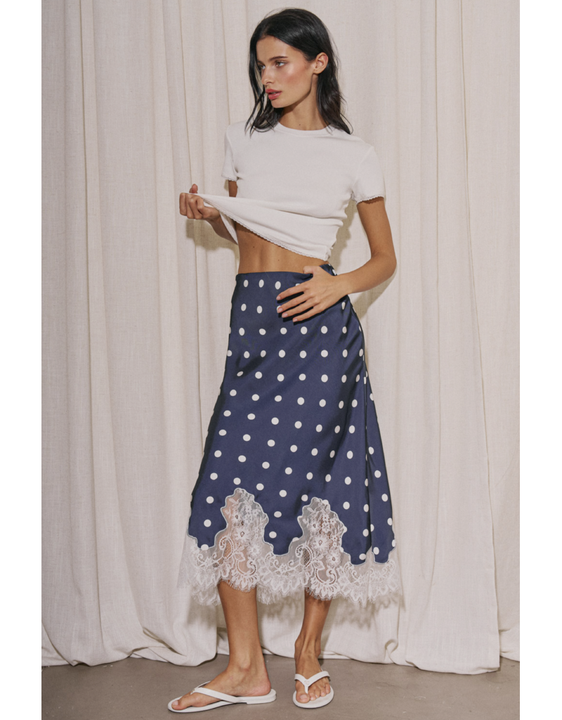 Dotty Satin Lace Midi Skirt