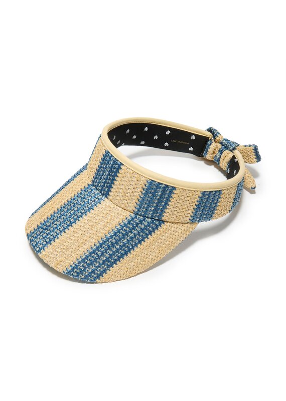 Lele Sadoughi Lapis Striped Raffia Bow Visor