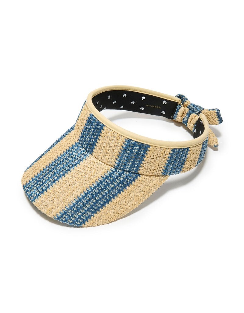 Lele Sadoughi Lapis Striped Raffia Bow Visor