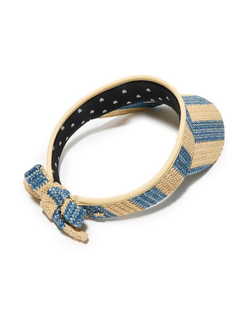 Lele Sadoughi Lapis Striped Raffia Bow Visor