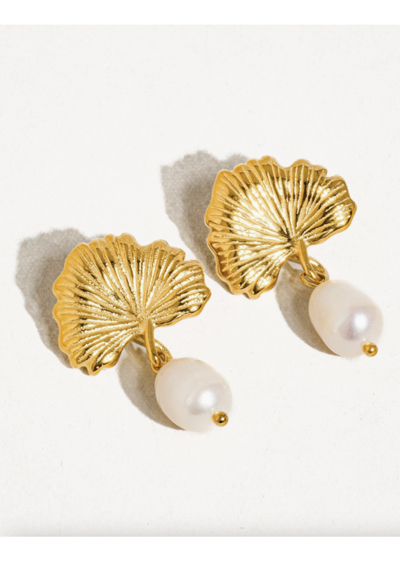 Flanerie Béatrice 18K Gold Non-Tarnish Floral Pearl Earrings