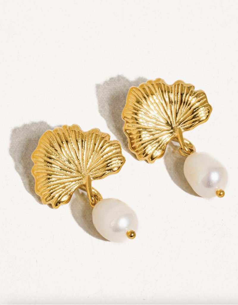Flanerie Béatrice 18K Gold Non-Tarnish Floral Pearl Earrings