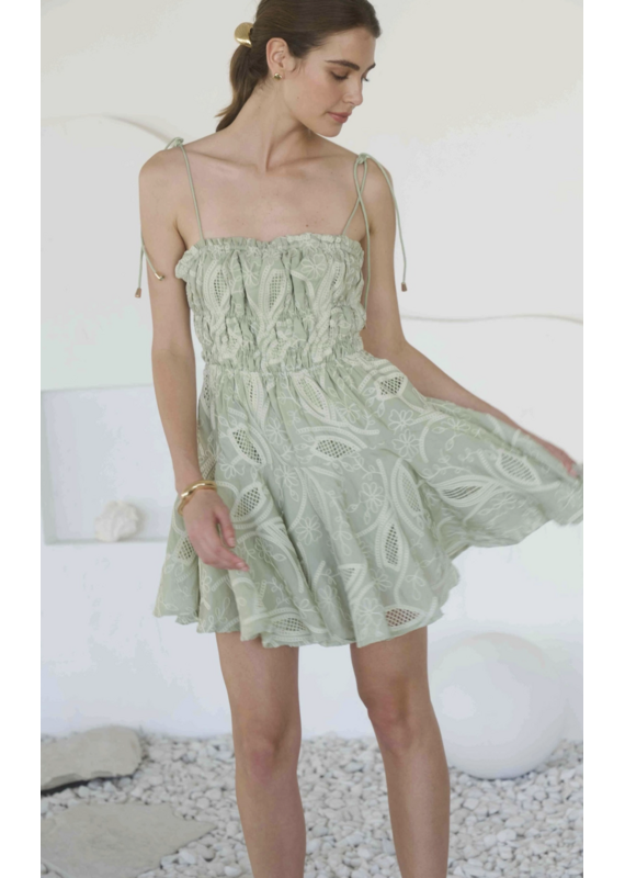Moon River Elisa Eyelet Embroidery Mini Dress