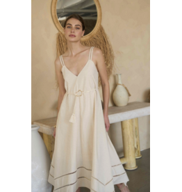 Moon River Ashley Asymmetric Belted Midi Dress