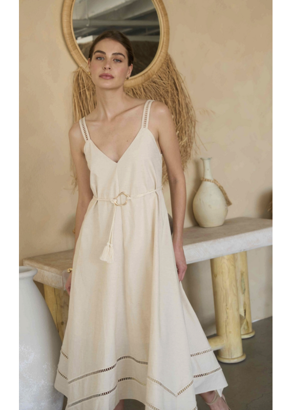Moon River Ashley Asymmetric Belted Midi Dress
