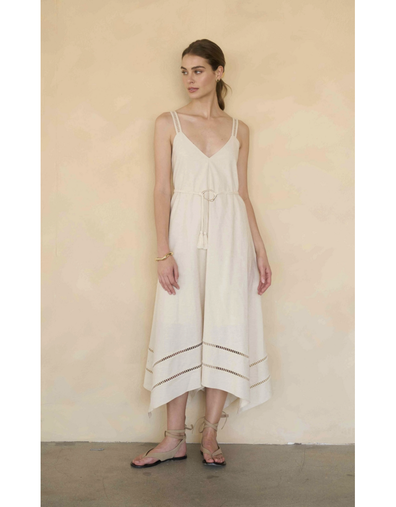 Moon River Ashley Asymmetric Belted Midi Dress