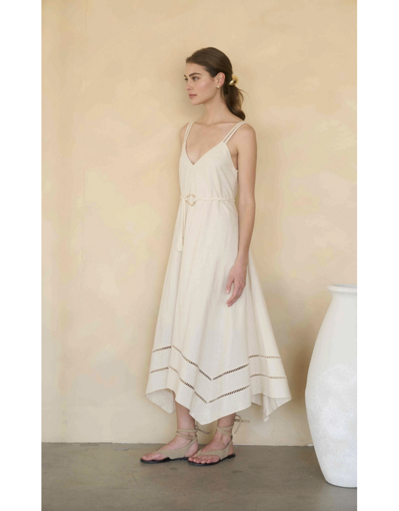 Moon River Ashley Asymmetric Belted Midi Dress