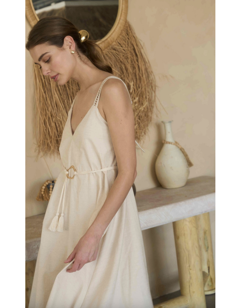 Moon River Ashley Asymmetric Belted Midi Dress