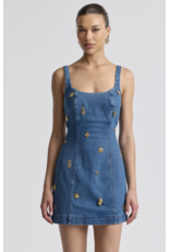 Avec Les Filles Stretch Denim Charm Embellished Bodycon Mini Dress