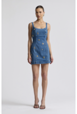 Avec Les Filles Stretch Denim Charm Embellished Bodycon Mini Dress