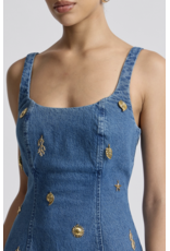 Avec Les Filles Stretch Denim Charm Embellished Bodycon Mini Dress