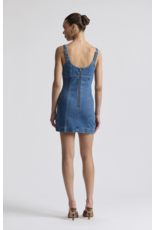 Avec Les Filles Stretch Denim Charm Embellished Bodycon Mini Dress