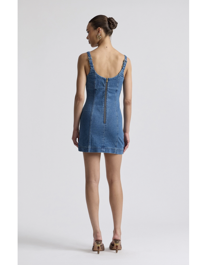 Avec Les Filles Stretch Denim Charm Embellished Bodycon Mini Dress