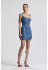 Avec Les Filles Stretch Denim Charm Embellished Bodycon Mini Dress
