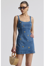 Avec Les Filles Stretch Denim Charm Embellished Bodycon Mini Dress