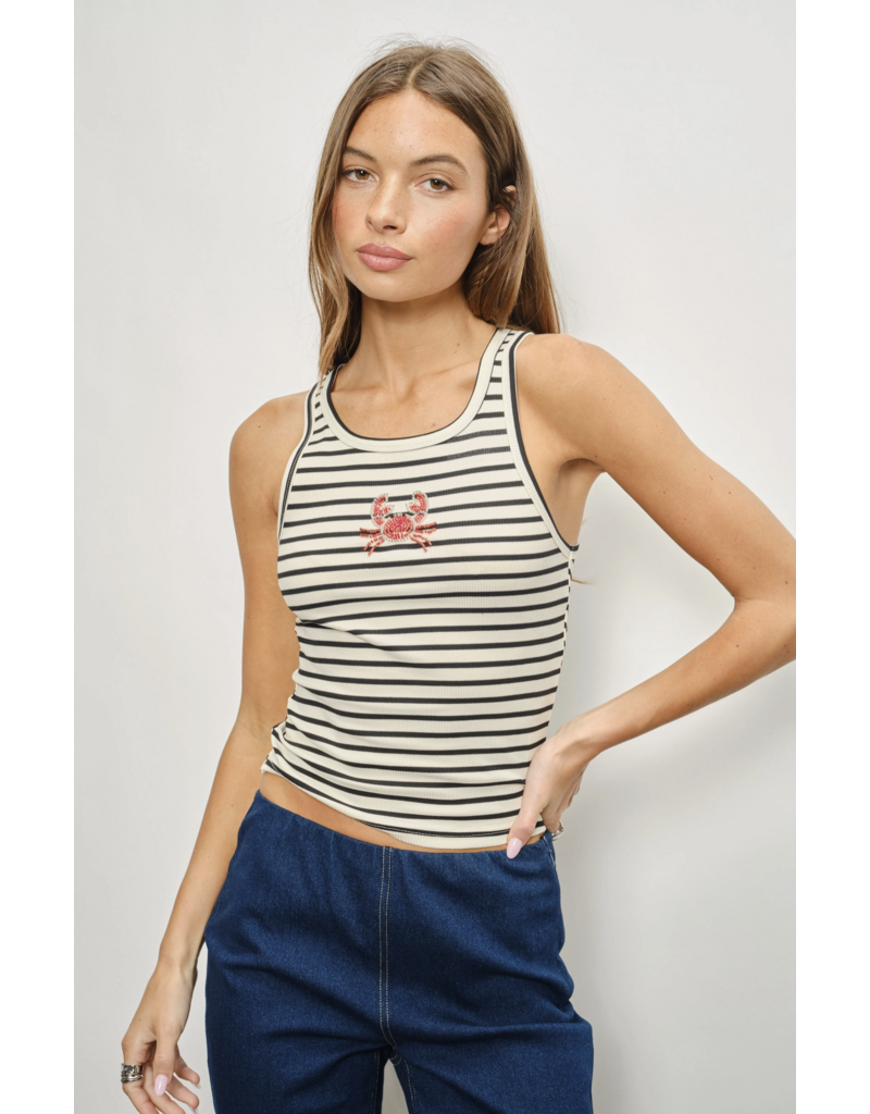 Pretty Garbage Lisa Striped Crab Beaded Tank