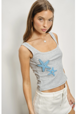 Pretty Garbage Elin Starfish Beaded Ribbed Tank Top